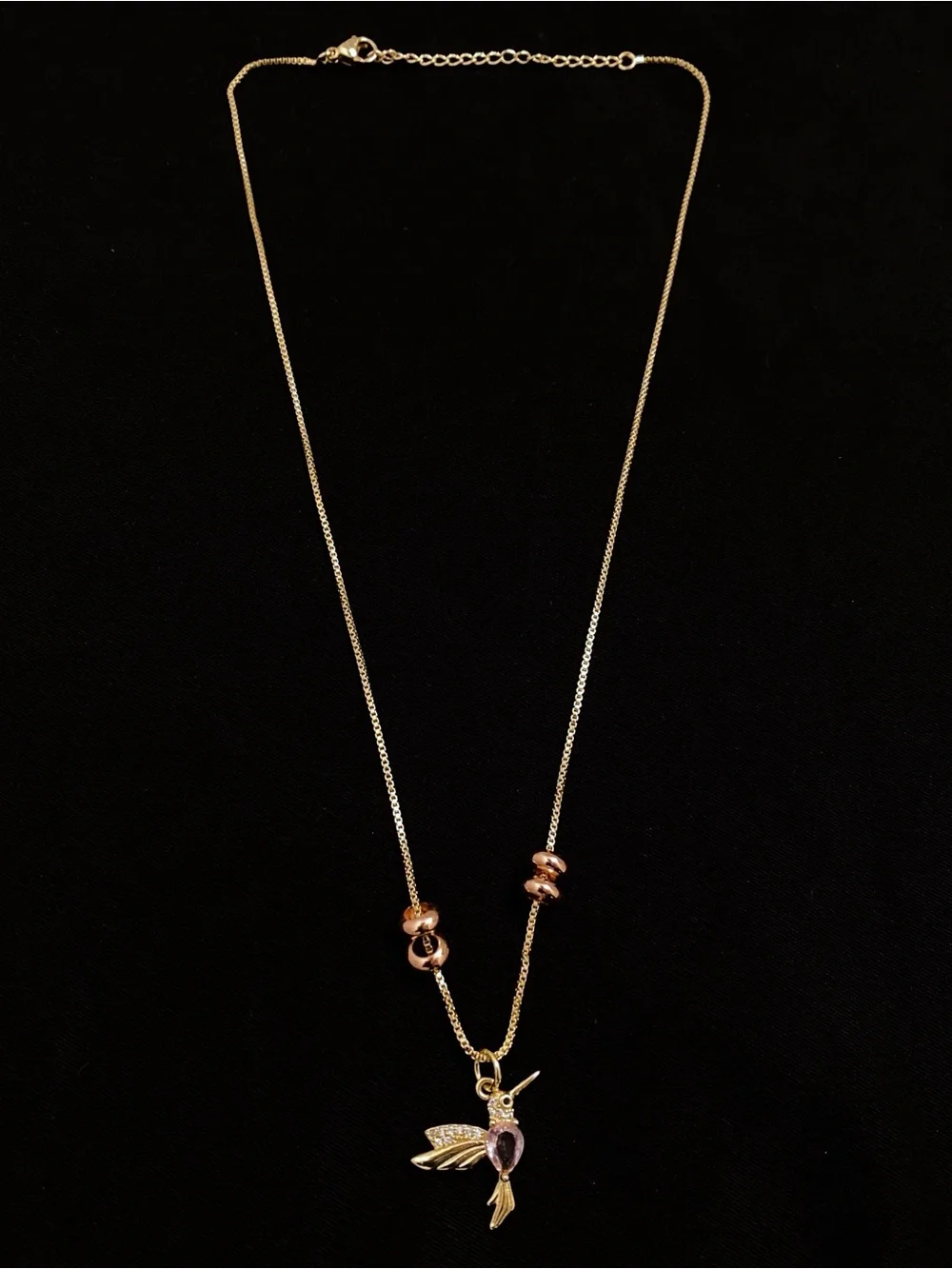 Gold-Tone Box Chain Necklace with Crystal Hummingbird Necklace